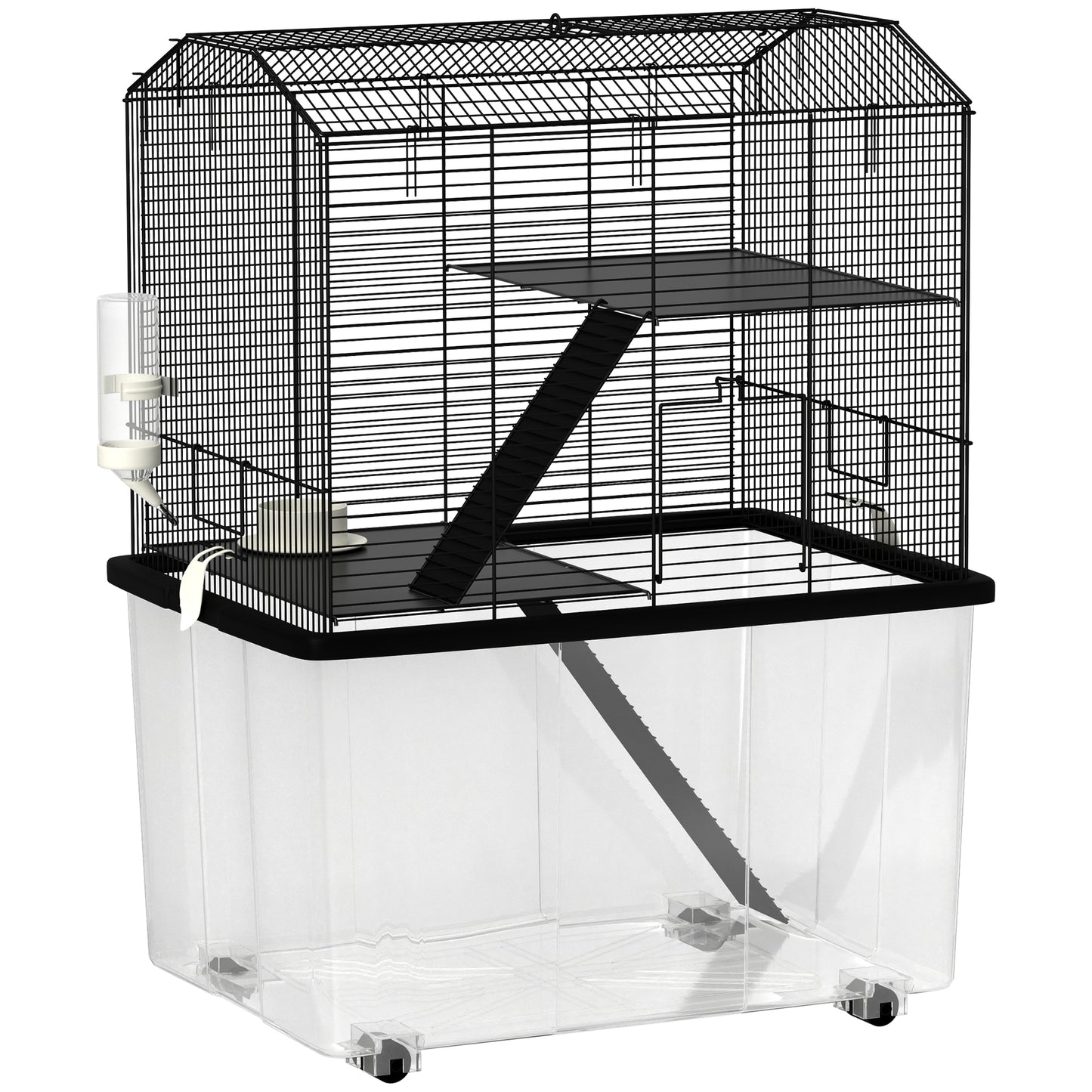 Photo of PawHut Three-Tier Gerbil Cage, Hamster Cage for Dwarf Hamster, Syrian Hamster w/ Wheels, Deep Bottom, Food Dish, Water Bottle in Bottle colour on a white background