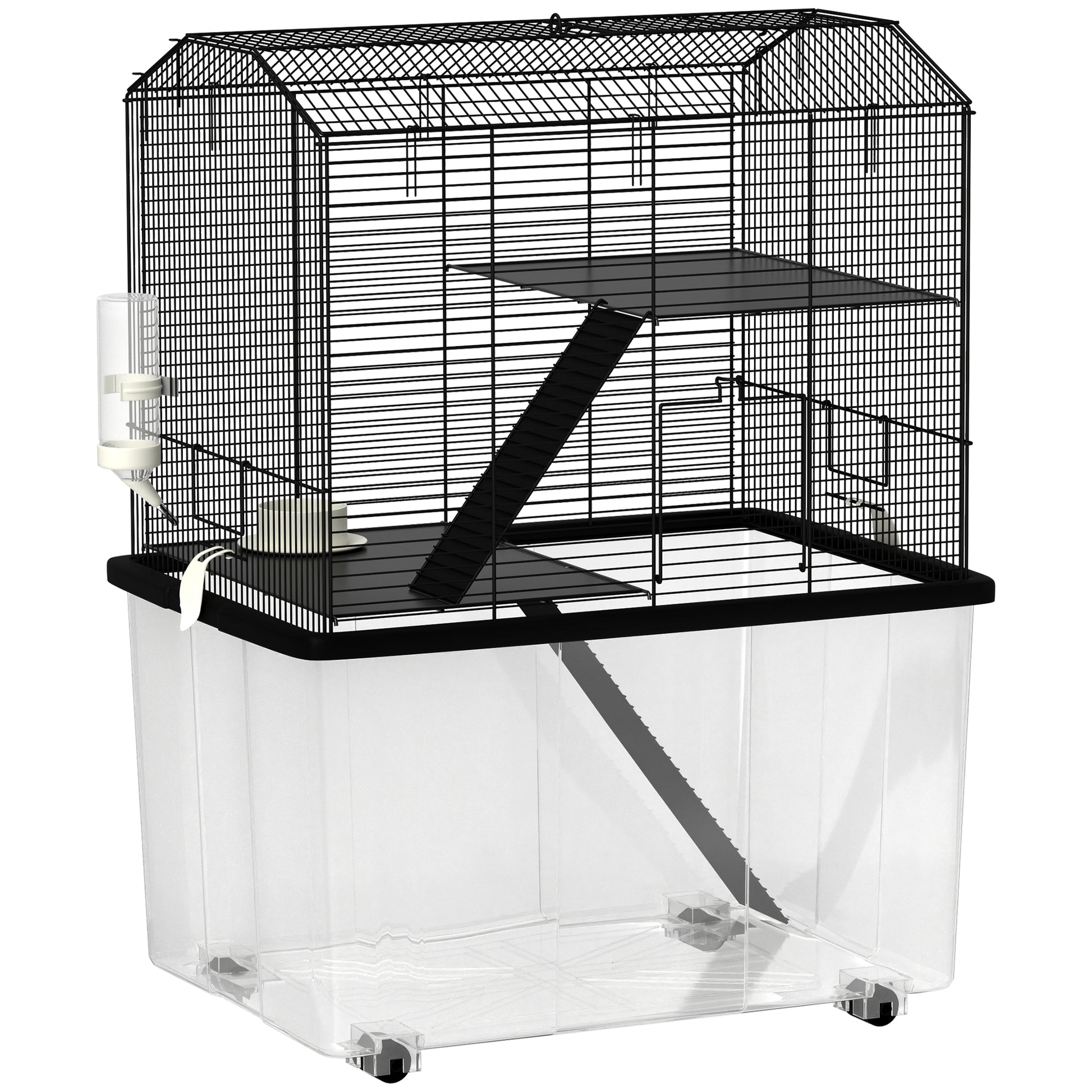 Photo of PawHut Three-Tier Gerbil Cage, Hamster Cage for Dwarf Hamster, Syrian Hamster w/ Wheels, Deep Bottom, Food Dish, Water Bottle in Bottle colour on a white background