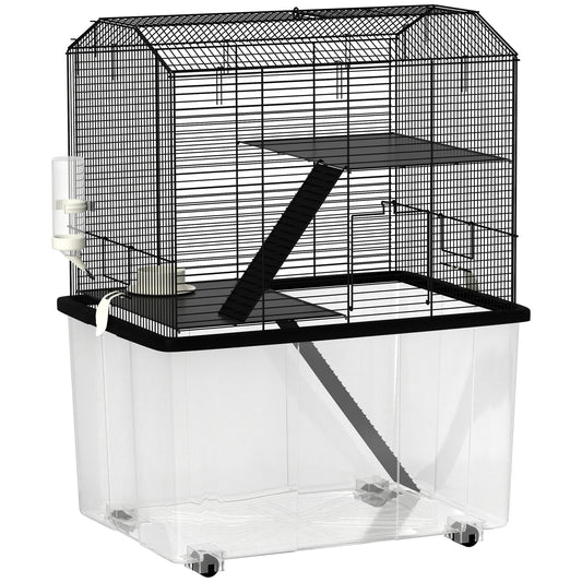 Photo of PawHut Three-Tier Gerbil Cage, Hamster Cage for Dwarf Hamster, Syrian Hamster w/ Wheels, Deep Bottom, Food Dish, Water Bottle in Bottle colour on a white background