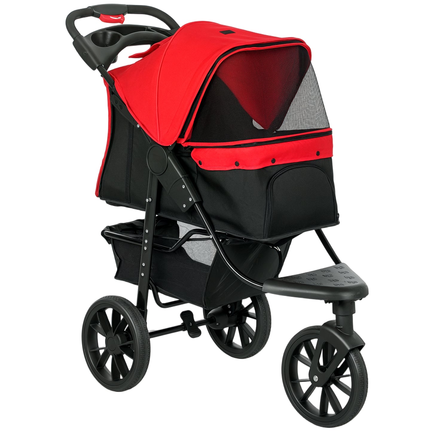 Photo of PawHut Dog Stroller Foldable Pet Pram, 3 Wheels Dog Pushchair with Brake, for Small Miniature Breeds, Cats, Red in Red colour on a white background