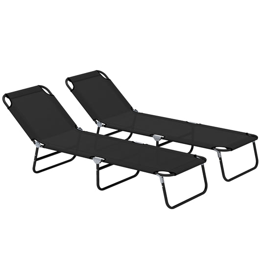 Photo of Outsunny Garden Sun Lounger, with Five-Position Back - Black in Black colour on a white background