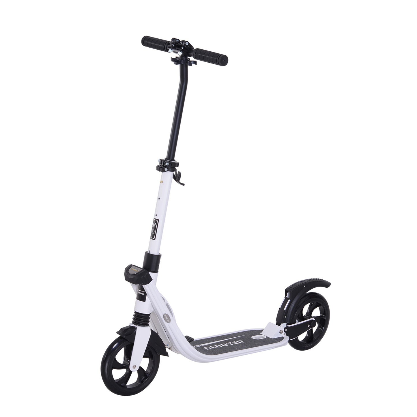 Photo of HOMCOM Folding Kick Scooter Hight-Adjustable Urban Scooter w/ Rear Brake, Double Shock Absorption System & 2 Big Wheels, For 14+ Teens Adult, White in White colour on a white background