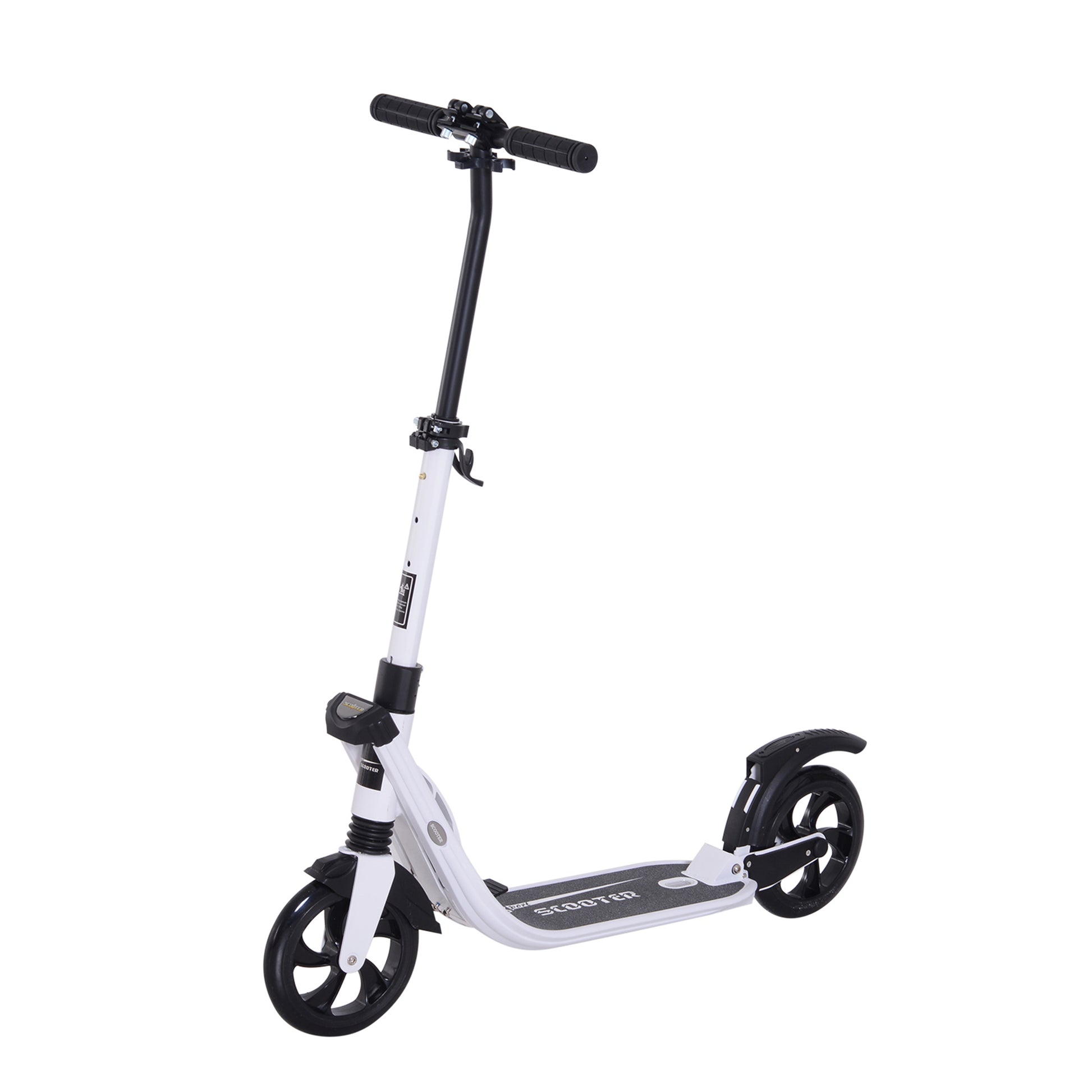 Photo of HOMCOM Folding Kick Scooter Hight-Adjustable Urban Scooter w/ Rear Brake, Double Shock Absorption System & 2 Big Wheels, For 14+ Teens Adult, White in White colour on a white background