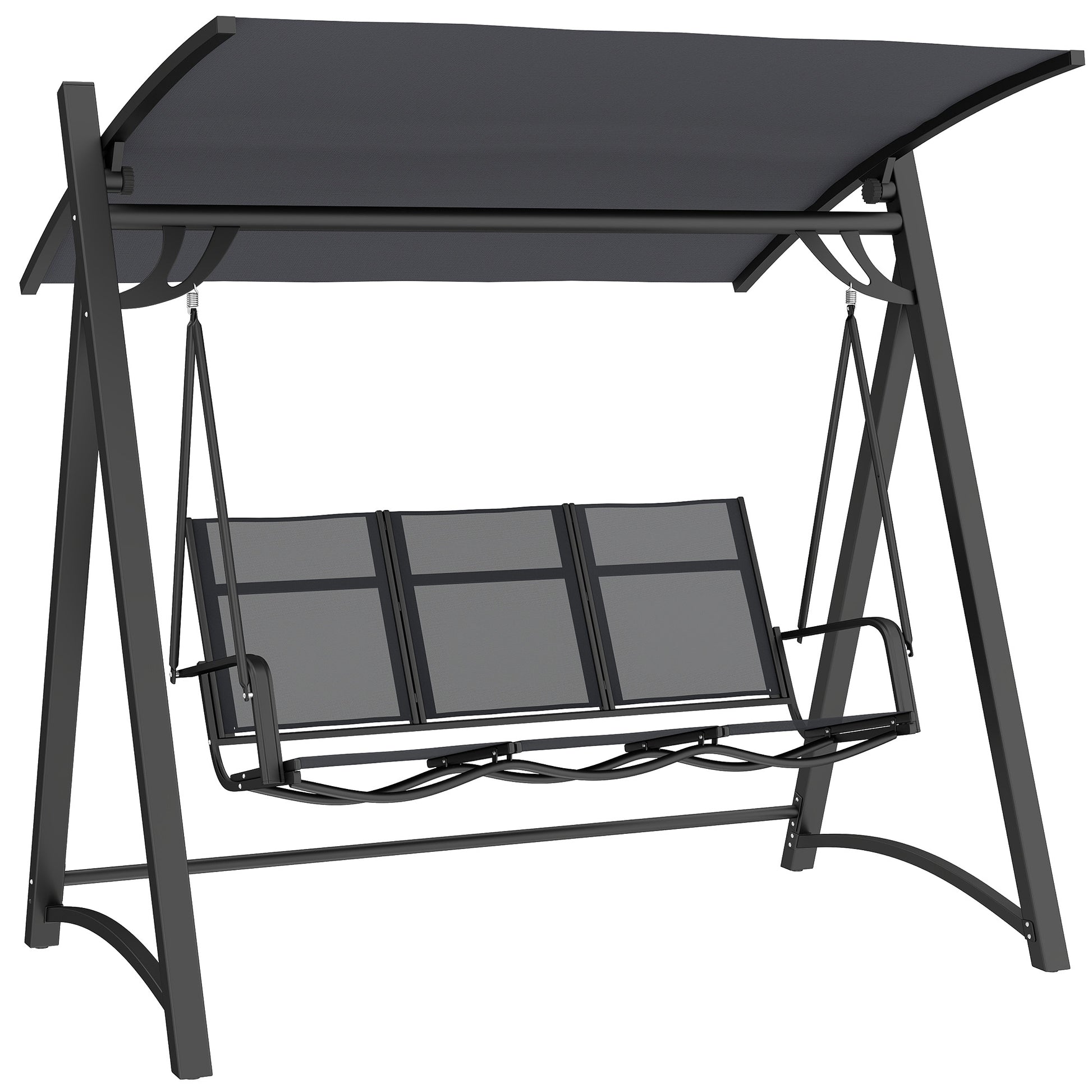 Photo of Outsunny 3 Seater Swing Chair, Garden Swing Bench with Adjustable Tilting Canopy, Breathable Mesh Seat 360 kg Capacity, Grey in Grey colour on a white background