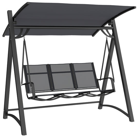 Photo of Outsunny 3 Seater Swing Chair, Garden Swing Bench with Adjustable Tilting Canopy, Breathable Mesh Seat 360 kg Capacity, Grey in Grey colour on a white background