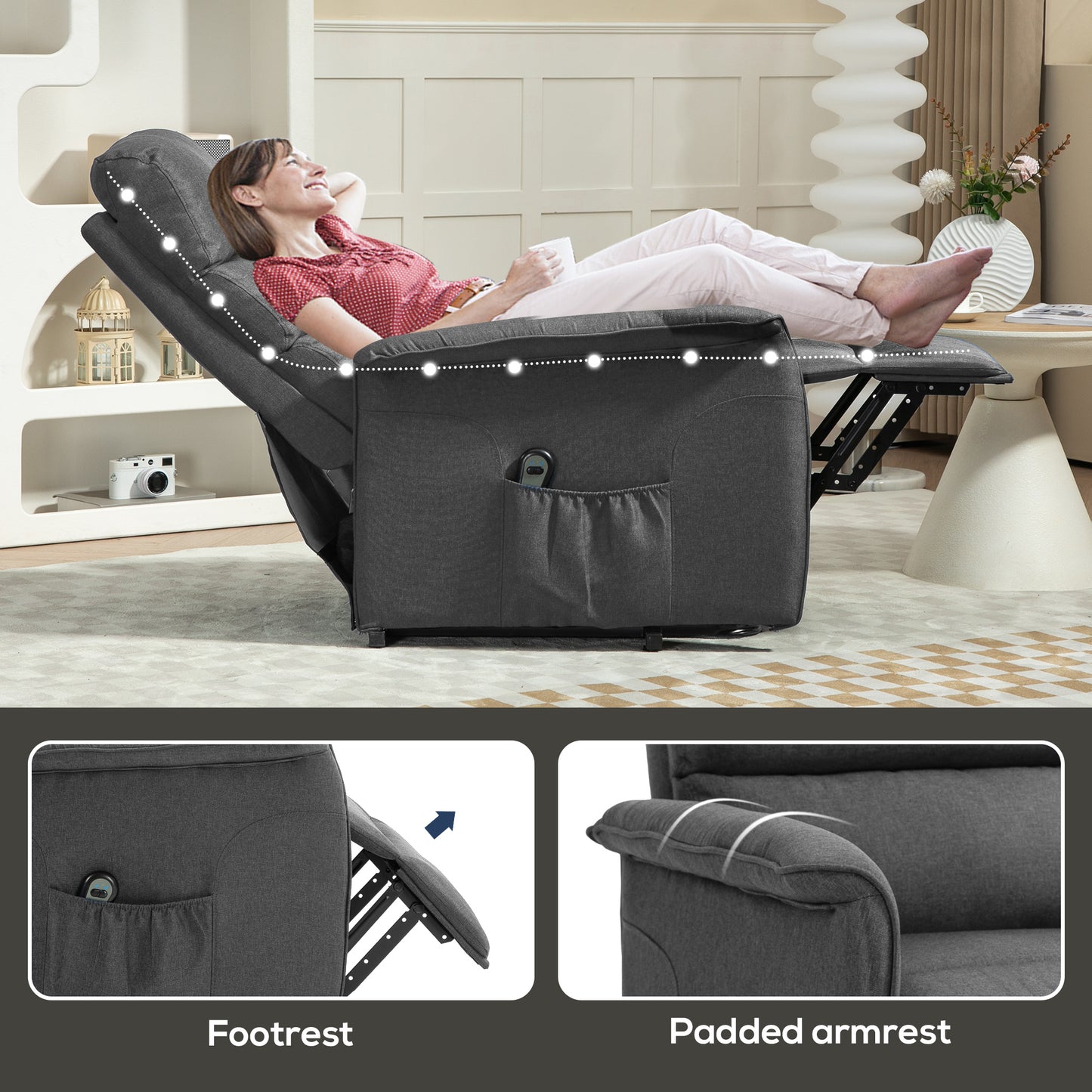 HOMCOM Electric Riser Recline Armchair, with Footrest - Dark Grey