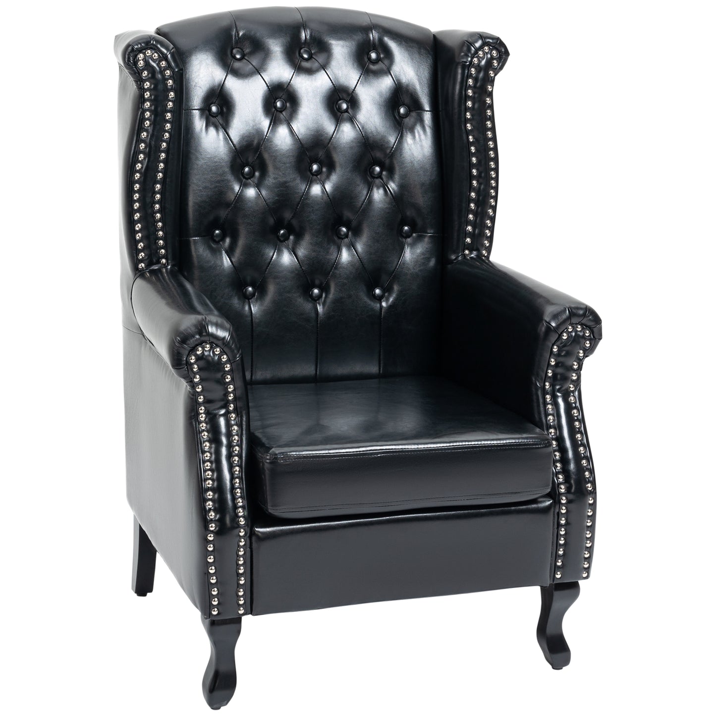 Photo of HOMCOM Wingback Accent Chair Tufted Chesterfield-style Armchair with Nail Head Trim for Living Room Bedroom Black in Black colour on a white background