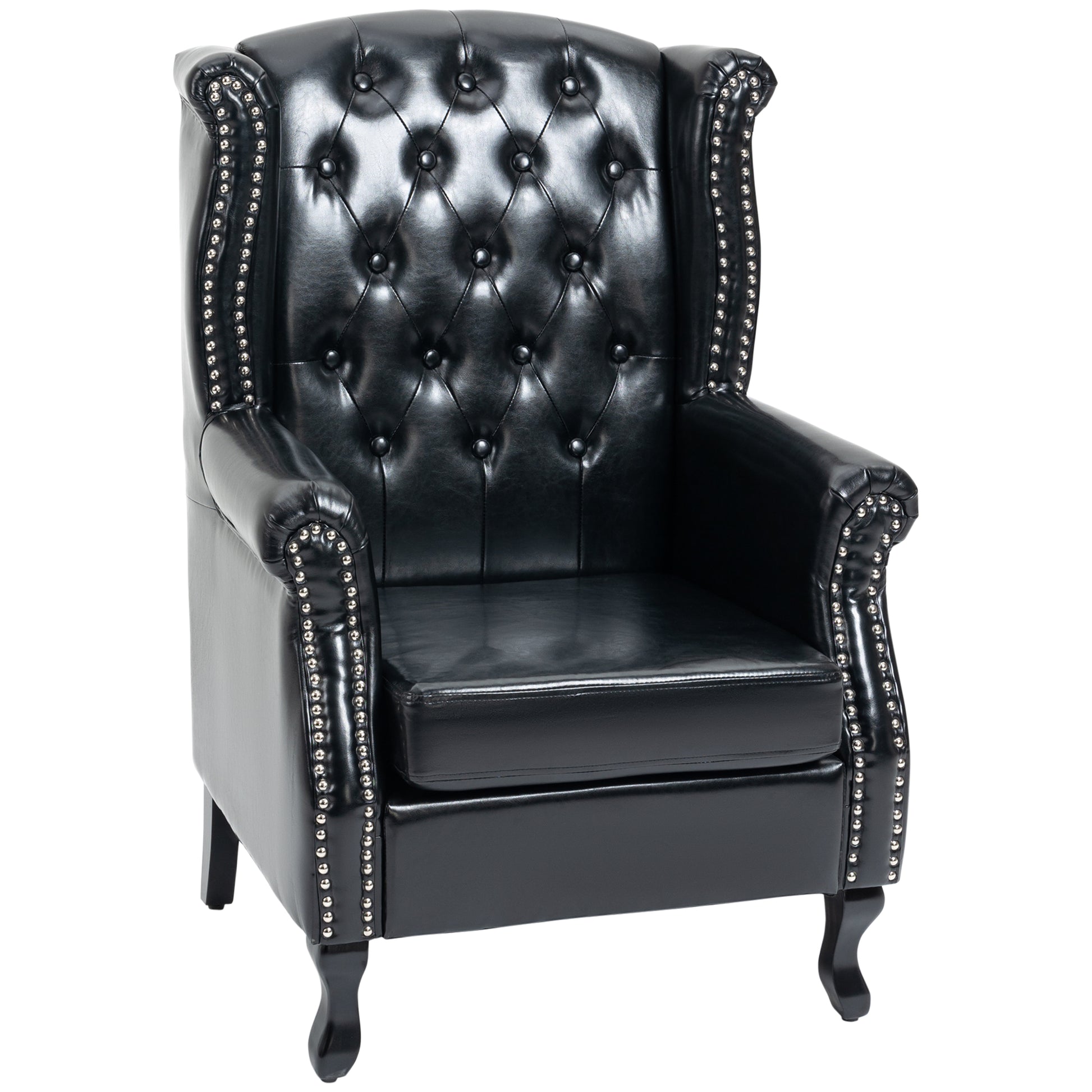 Photo of HOMCOM Wingback Accent Chair Tufted Chesterfield-style Armchair with Nail Head Trim for Living Room Bedroom Black in Black colour on a white background