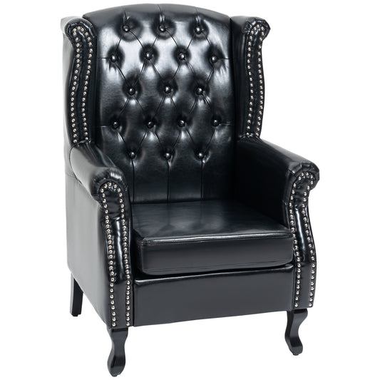 Photo of HOMCOM Wingback Accent Chair Tufted Chesterfield-style Armchair with Nail Head Trim for Living Room Bedroom Black in Black colour on a white background