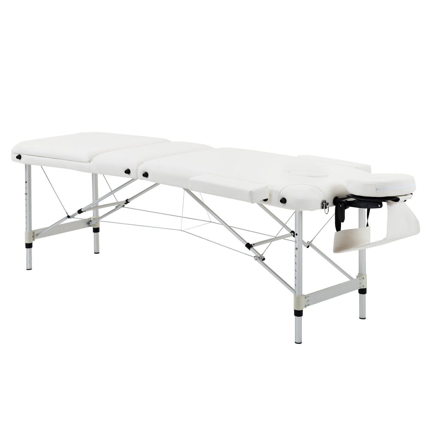 Photo of HOMCOM Foldable Massage Bed Portable Table, 3-Section Aluminium Foldable Beauty Couch, Professional Salon Spa Table with Headrest Support and Carry Bag, 81 cm Width, White in White colour on a white background