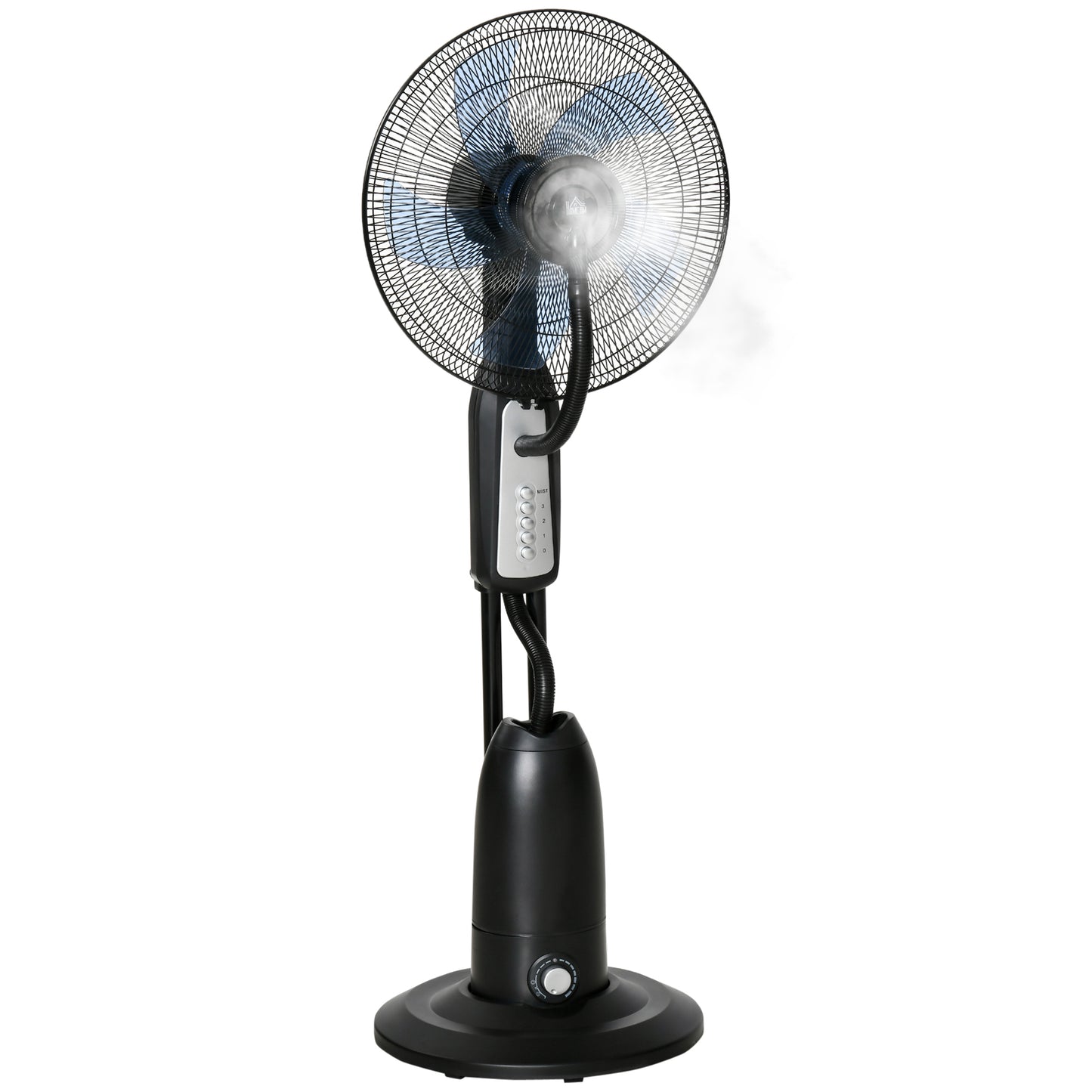 Photo of HOMCOM Spray Misting Fan, Floor Fan with Water Mist Spray, 70° Oscillation, Tilt Head, 3 Speeds, 2.8L Water Tank, Black in Black colour on a white background