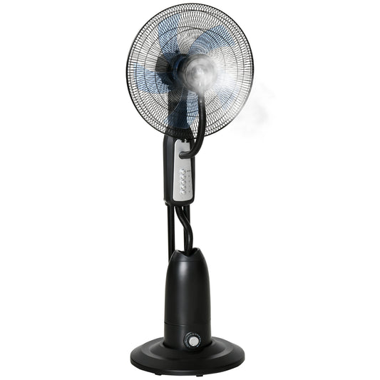 Photo of HOMCOM Spray Misting Fan, Floor Fan with Water Mist Spray, 70° Oscillation, Tilt Head, 3 Speeds, 2.8L Water Tank, Black in Black colour on a white background