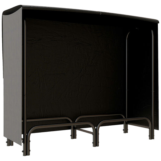 Black metal firewood rack with a fitted fabric cover