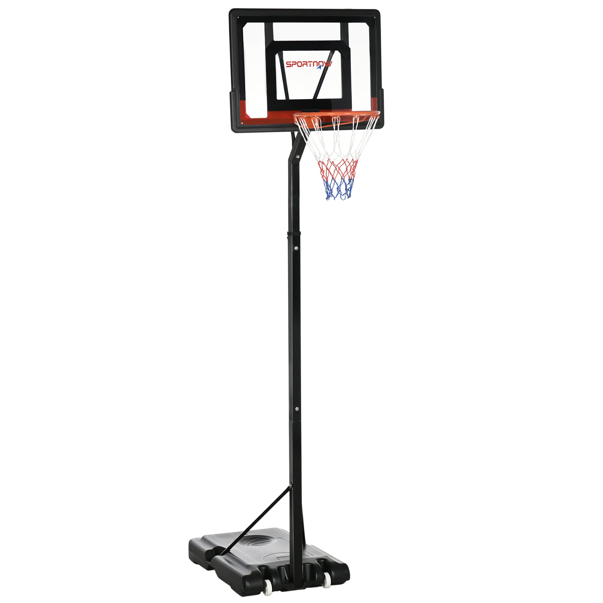 Photo of SPORTNOW 2.6-3.1m Adjustable Basketball Hoop and Basketball Stand w/ Backboard and Weighted Base, Portable on Wheels, Black in Black colour on a white background