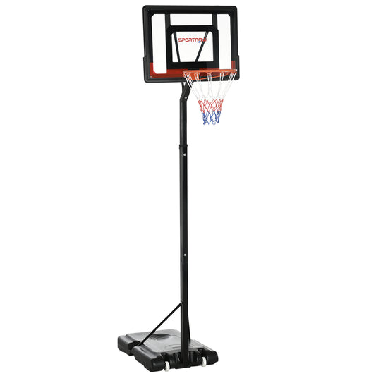 Photo of SPORTNOW 2.6-3.1m Adjustable Basketball Hoop and Basketball Stand w/ Backboard and Weighted Base, Portable on Wheels, Black in Black colour on a white background