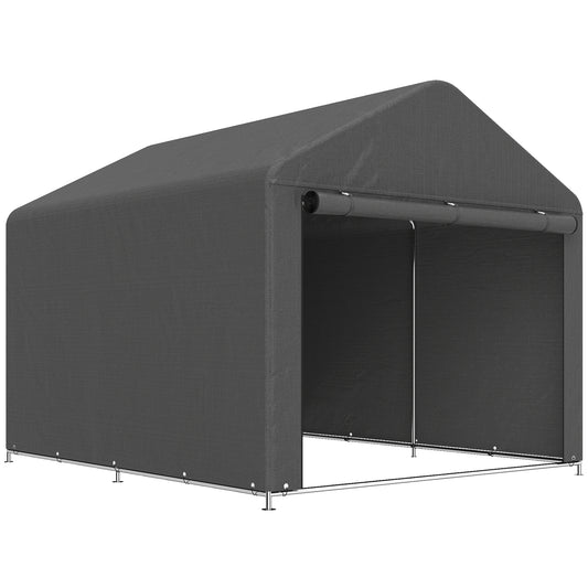 Photo of Outsunny 6.6 x 7.8ft Outdoor Garden Storage Shed, Waterproof Bike Tent with Roll-up Zipper Door, Galvanised Metal Frame, Portable Shed Shelter Carport for Motorcycle Garden Tools, Dark Grey in Grey colour on a white background