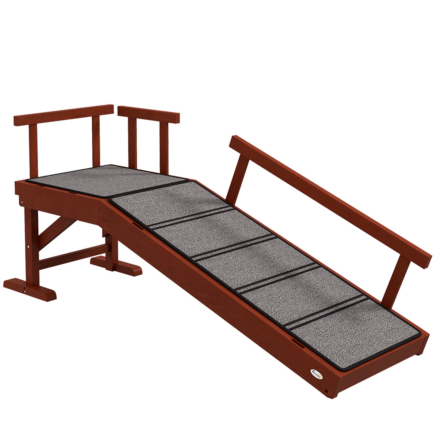 Photo of PawHut Wooden Dog Ramp with Removable Guardrails, Non-Slip Surface, 125 cm Long, Brown in Brown colour on a white background