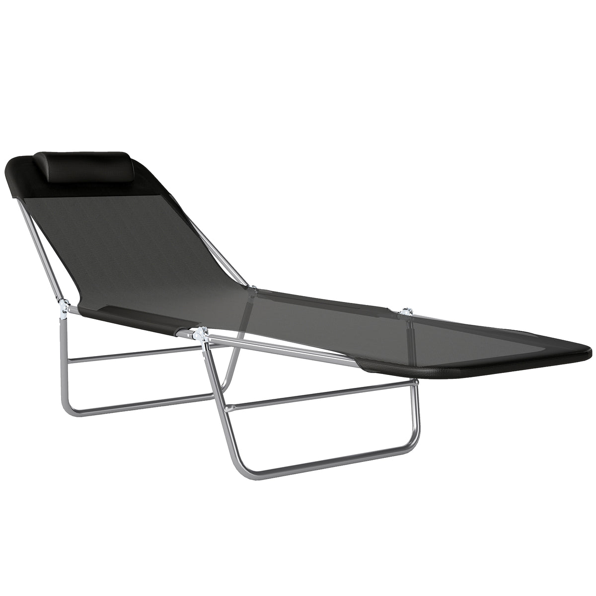 Photo of Outsunny Folding Sun Lounger, Texteline Reclining Sun Bed with 5 Position Adjustable Backrest, Headrest, Black in Black colour on a white background