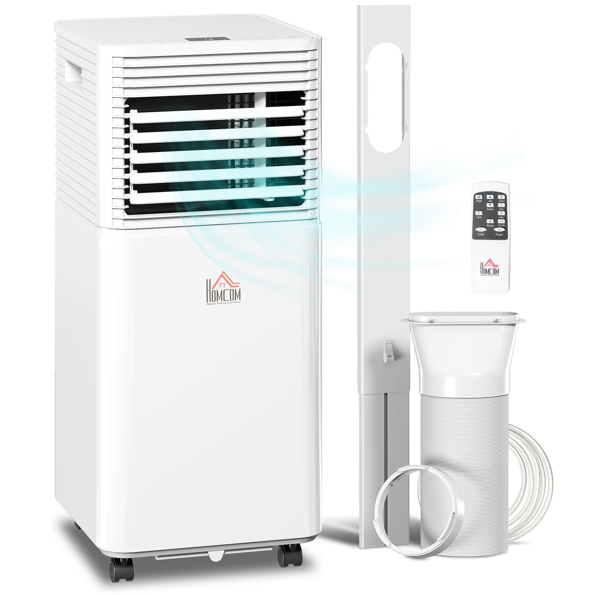 Photo of HOMCOM 9000 BTU Portable Air Conditioner for Cooling Dehumidifier Fan, Air Conditioning Unit, with Remote, 24H Timer, Window Mount Kit, R290, A Energy Efficiency in Efficiency colour on a white background