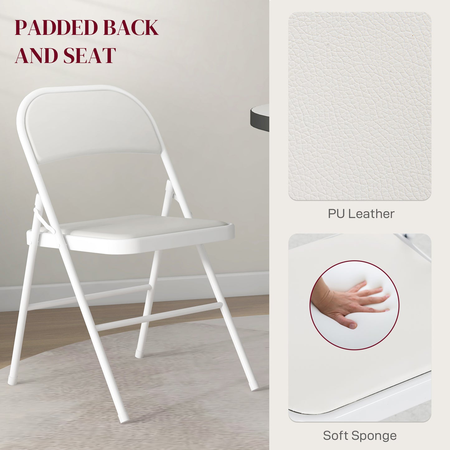 HOMCOM Set of Two Cushioned Folding Chairs - White