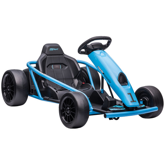 Photo of HOMCOM 24V Drift Kart, Electric Ride-On Racing Go Kart w/ 2 Speeds, Steering Wheel, Pedals for Kids Aged 8-12, Blue in Blue colour on a white background