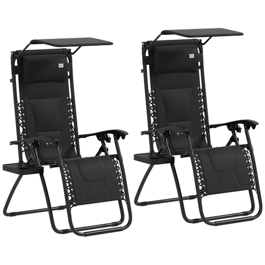 Photo of Outsunny Zero Gravity Lounger Chair Set of 2, Folding Reclining Patio Chair with Shade Cover, Padded Seat, Cup Holder, Soft Cushion and Headrest for Poolside, Camping, Black in Black colour on a white background