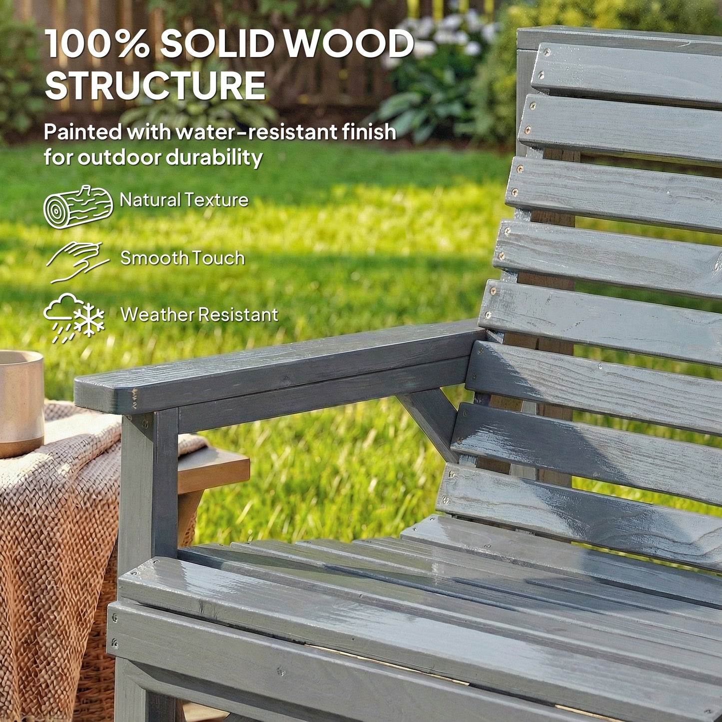 Outsunny Wooden Garden Furniture Set with Parasol Hole, 1 Chair, 1 Bench and Detachable Table, Grey Embossed Finish