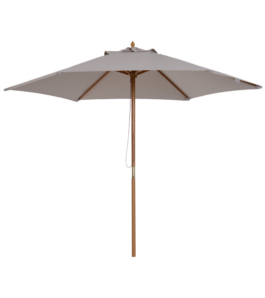 Photo of Outsunny 2.5m Wood Garden Parasol Sun Shade Patio Outdoor Wooden Umbrella Canopy, Table Market Umbrella with Vent, 38mm Pole, Rope Pulley Mechanism, Grey in Grey colour on a white background