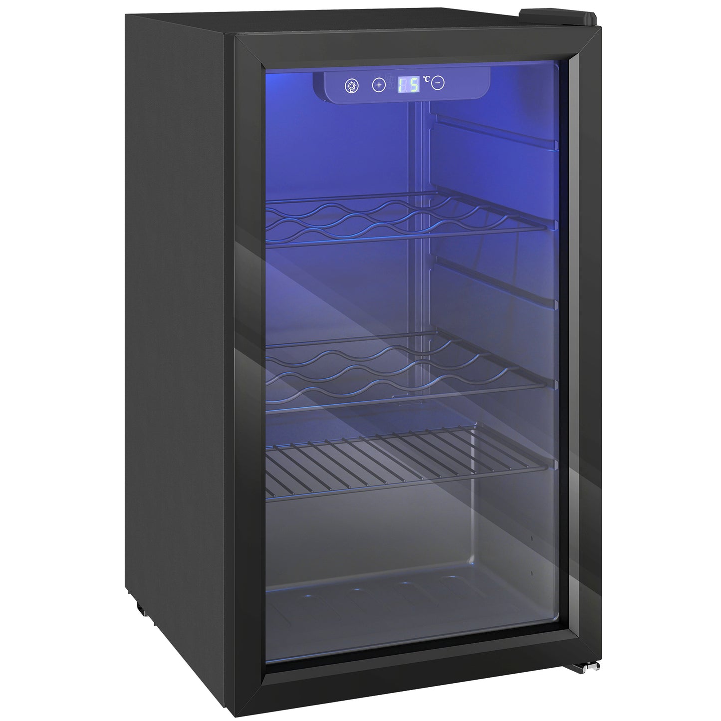Photo of HOMCOM 24 Bottle Wine Cooler, 68 Litre Capacity, 4-16°C Freestanding Drinks Beer Wine Fridge with Glass Door, Black in Black colour on a white background