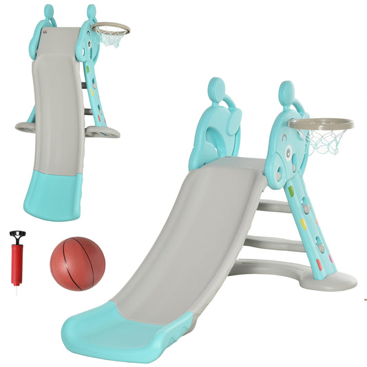 Photo of HOMCOM Kids Slide 2 in 1 Toddler Freestanding slide with Basketball Hoop Indoor/Outdoor Use Deer Shaped for 18 months -4 Years Old Blue in Blue colour on a white background