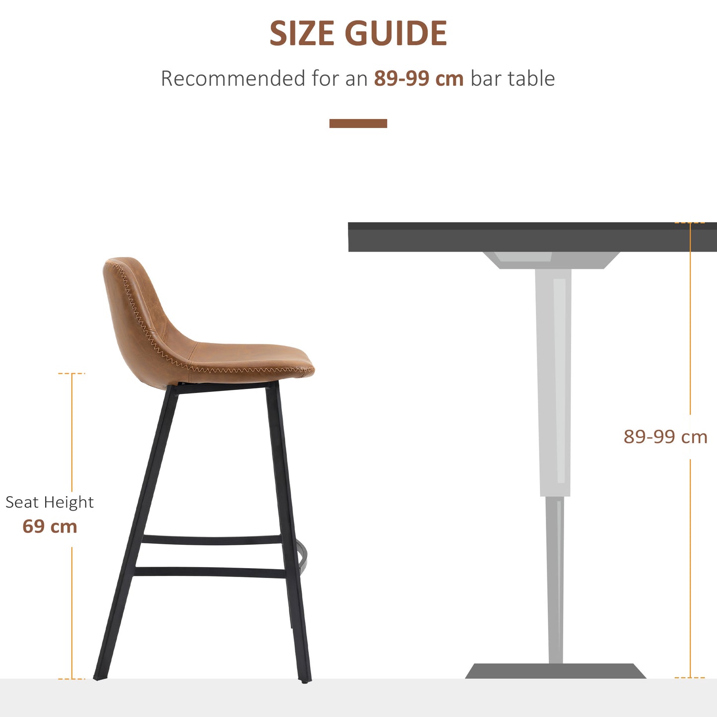 HOMCM Kitchen Stools Set of 2, 97cm Sitting Height with Integrated stable structure, Brown