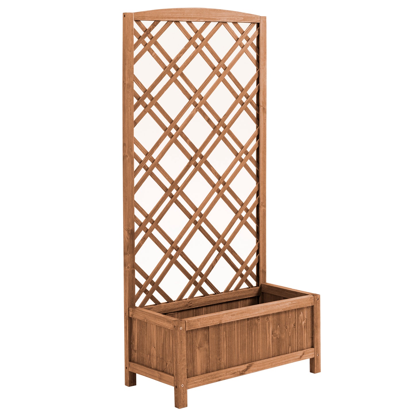 Photo of Outsunny Garden Planter with Trellis, Wooden Raised Bed for Garden with Lattice Trellis for Vegetables, Herbs and Flowers, Brown in Brown colour on a white background