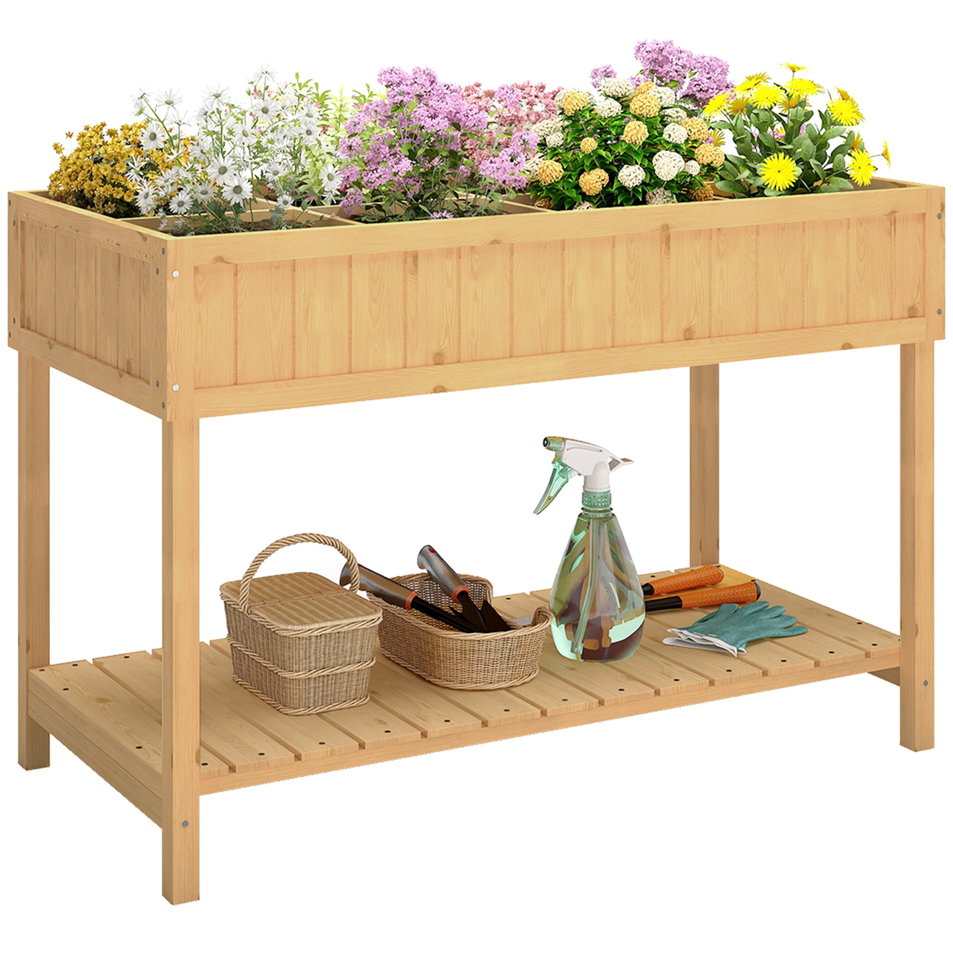 Photo of Outsunny Garden Wooden Planters, Rectangular 8 Compartment Plant Stand, Oak Tone in Tone colour on a white background