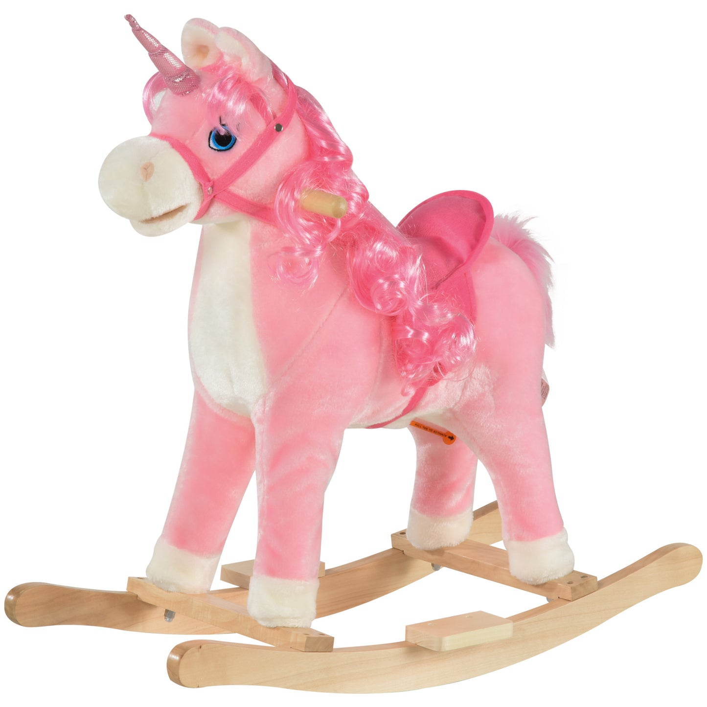 Photo of HOMCOM Kids Plush Rocking Horse Ride On Unicorn w/ Sound Moving Mouth Wagging Tail Children Rocker Toy Gift 3-6 Years Pink in Pink colour on a white background