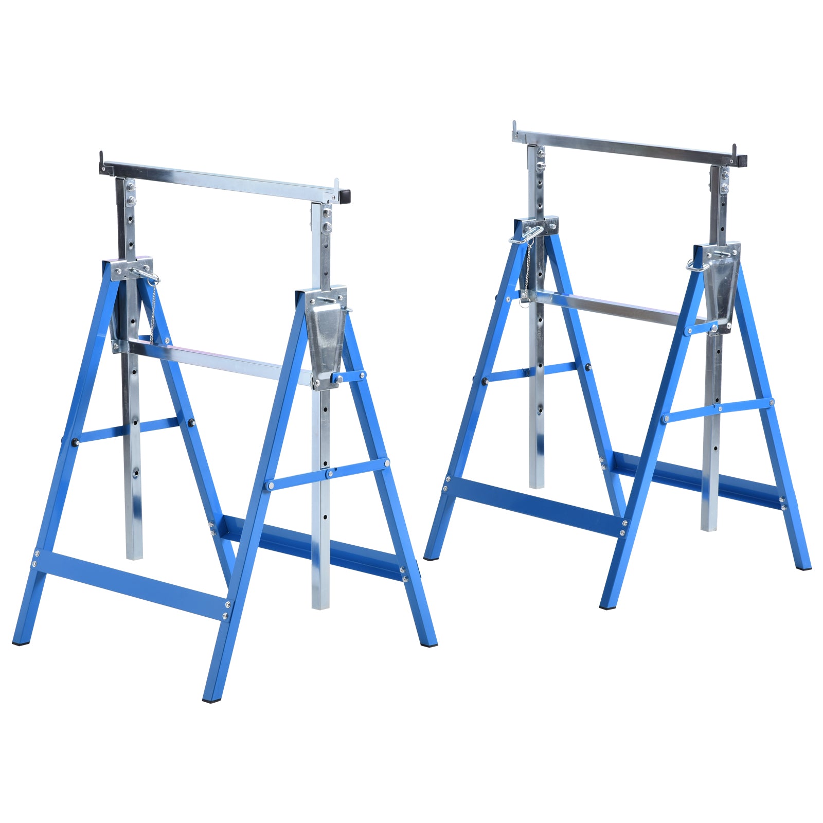 Photo of HOMCOM Set of 2 Adjustable Telescopic Builders Trestle, DIY Steel Work Bench Carpenter, Folding Saw Horse Tools Blue in Blue colour on a white background