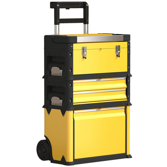 Photo of HOMCOM 3-in-1 Stackable Rolling Tool Box - Yellow in Yellow colour on a white background