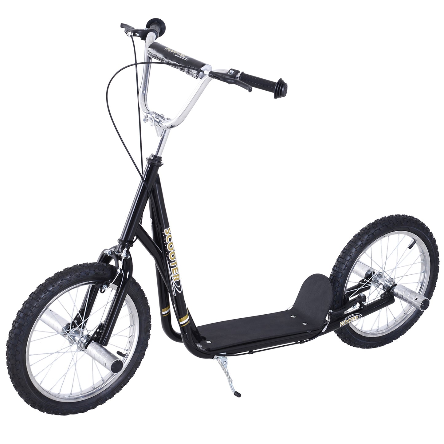 Photo of HOMCOM Stunt Scooter, Kids Scooter with 16" Big Wheels, Adjustable Height, Dual Brakes, for Ages 5+ Years, Black in Black colour on a white background