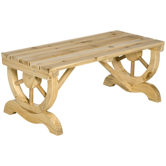 Photo of Outsunny 2-Person Garden Bench Rustic Wooden Outdoor Bench with Wheel-Shaped Legs Slatted Seat for Patio Natural Wood Effect in Effect colour on a white background