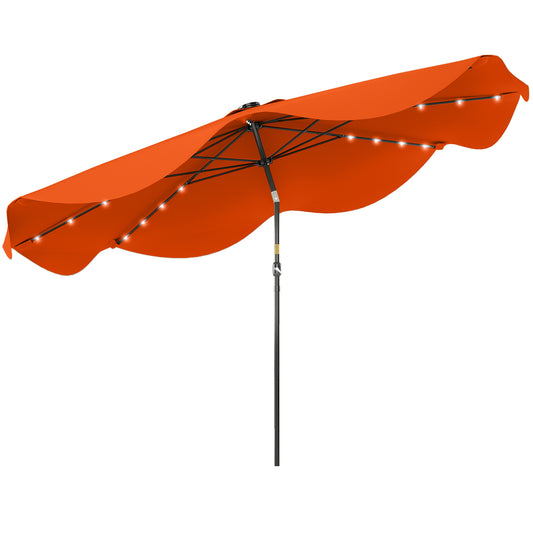 Photo of Outsunny Solar Patio Umbrella with LED and Tilt, Outdoor Market Table Umbrella Parasol with Crank, 3 x 3 (m), Orange in Orange colour on a white background