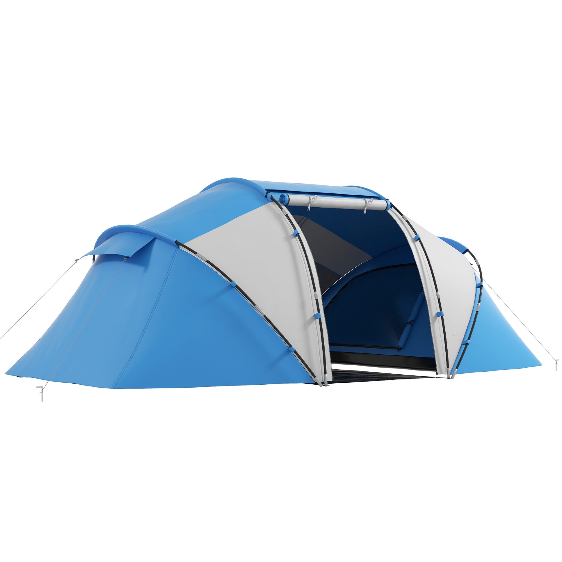 Photo of Outsunny 4-6 Man Camping Tent w/ Two Bedroom, Hiking Sun Shelter, UV Protection Tunnel Tent, Blue and White in White colour on a white background