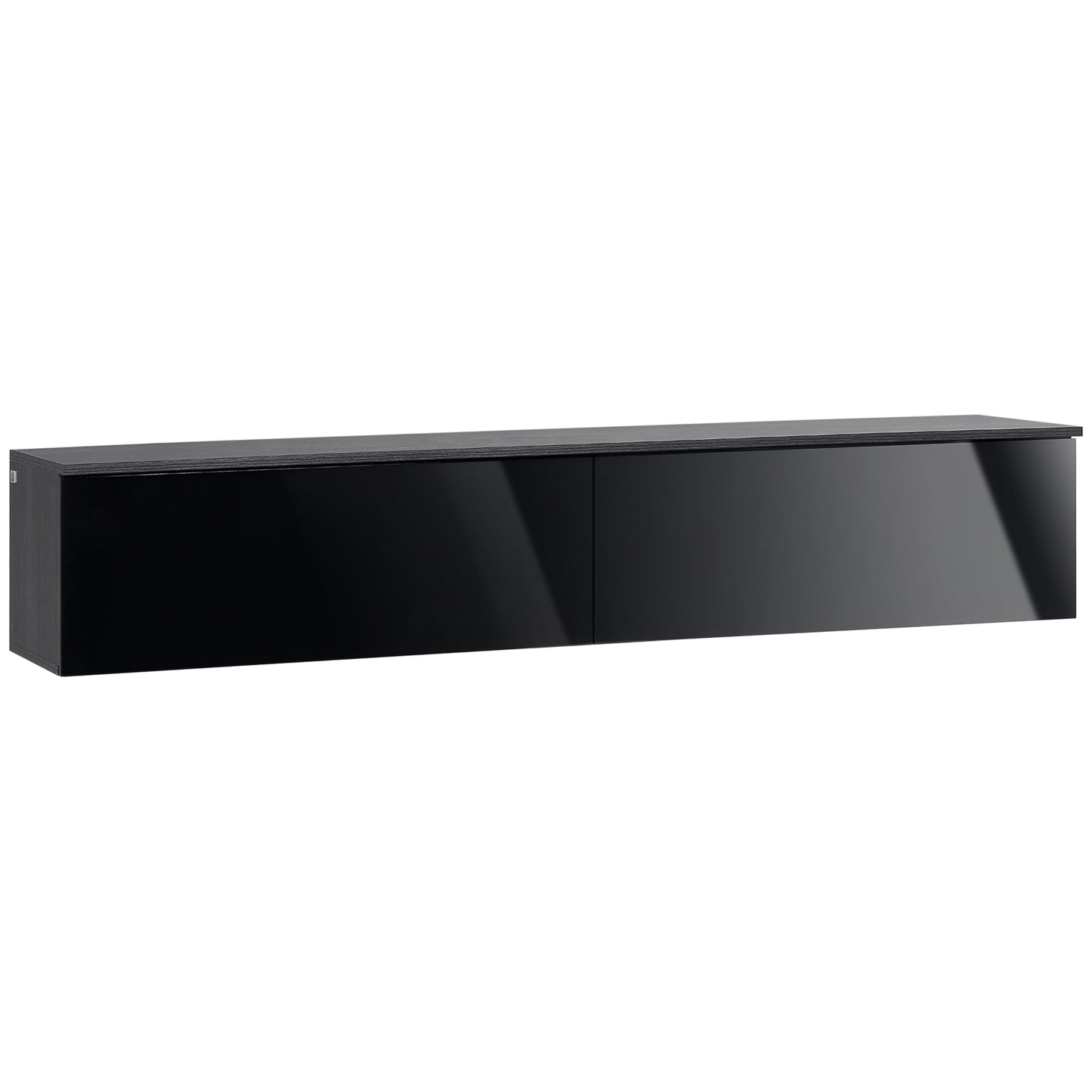 Photo of HOMCOM 160cm High Gloss Floating TV Unit Stand for TVs up to 70", Wall Mounted TV Cabinet with Storage Cupboards, Grey and Black in Black colour on a white background