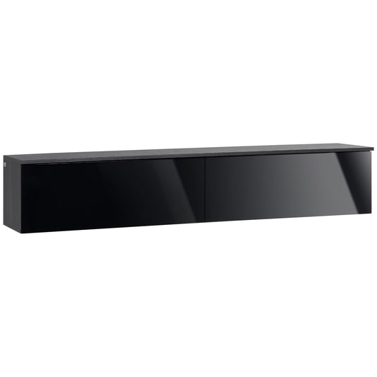 Photo of HOMCOM 160cm High Gloss Floating TV Unit Stand for TVs up to 70", Wall Mounted TV Cabinet with Storage Cupboards, Grey and Black in Black colour on a white background
