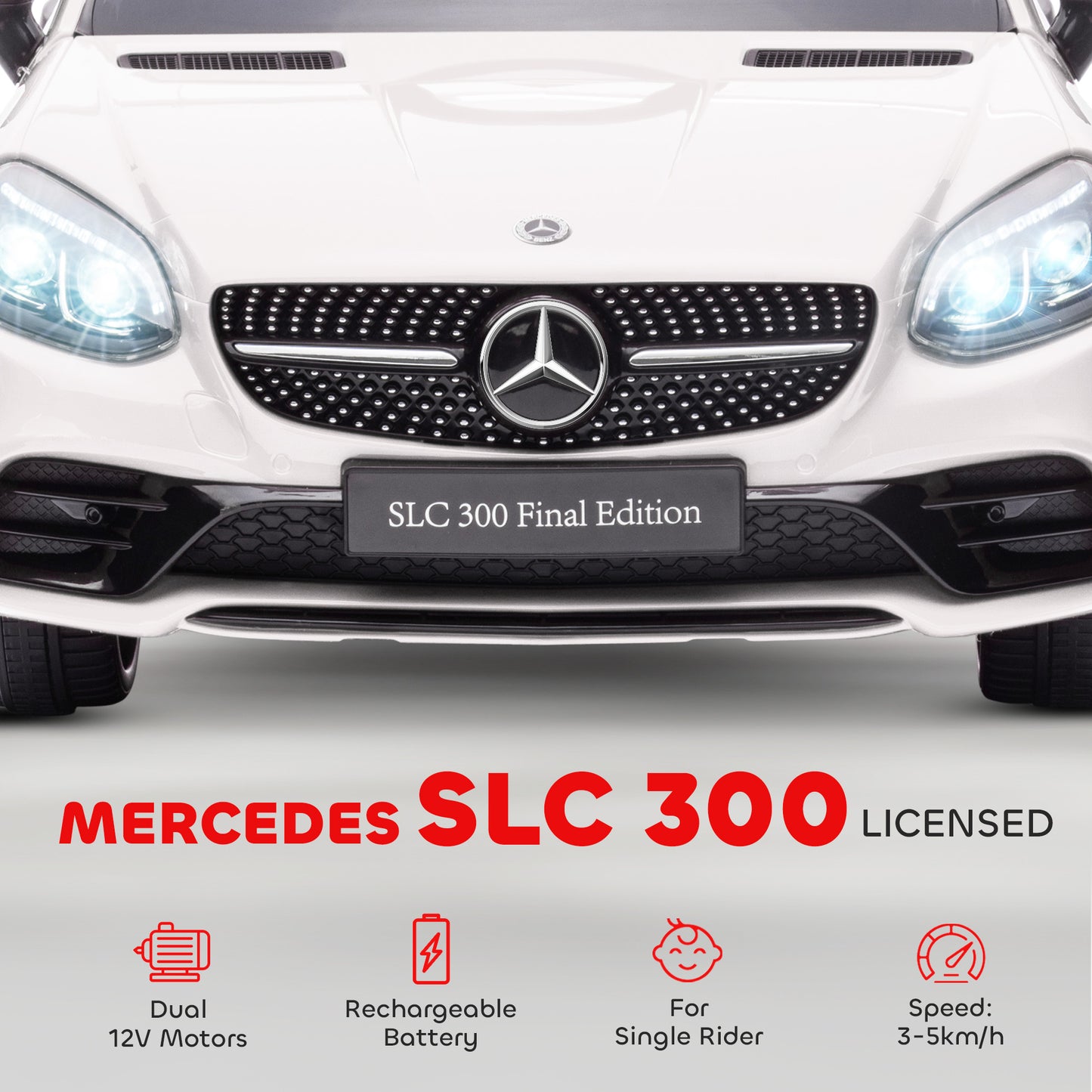 HOMCOM Benz SLC 300  Licensed 12V Kids Electric Ride On, with Music, Remote Control, LED Headlights, Horn, White