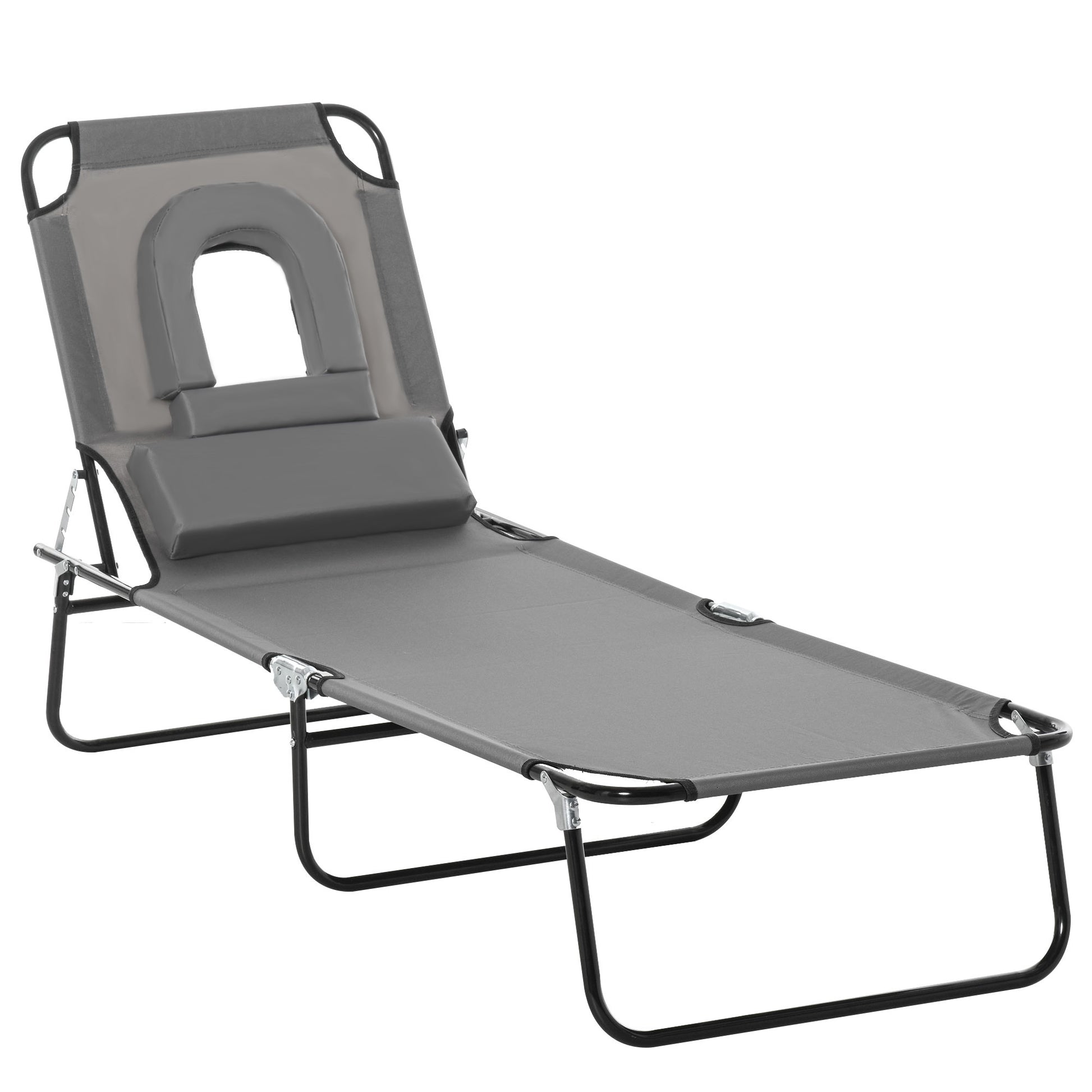 Photo of Outsunny Folding Sun Lounger Reclining Chair w/ Pillow Reading Hole Garden Beach in Beach colour on a white background