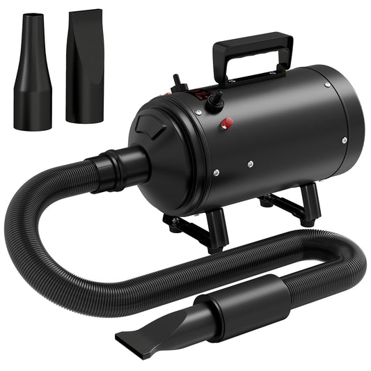 Photo of PawHut 2200W Dog Hair Dryer with Adjustable Temperature & Velocity, 3 Different Nozzles, Black in Black colour on a white background