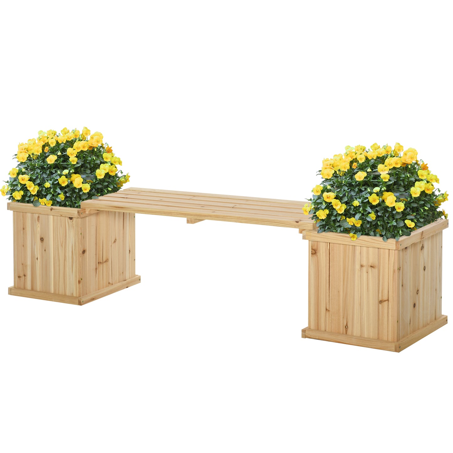 Photo of Outsunny 37L Wooden Garden Planter & Bench Combination Garden Raised Bed Patio Park Natural 176 x 38 x 40 cm in cm colour on a white background