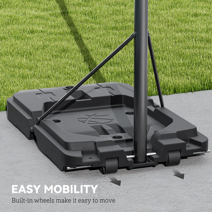 Basketball hoop weighted base with built-in transport wheels