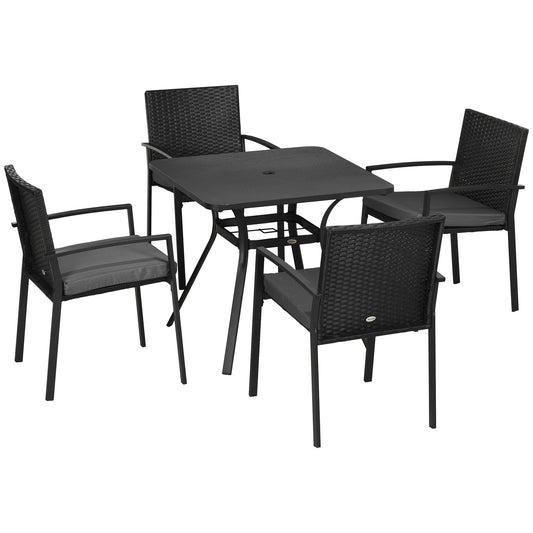 Photo of Outsunny Five-Piece Garden Dining Set, with Rattan Seat Chairs and Cushions - Black in Black colour on a white background