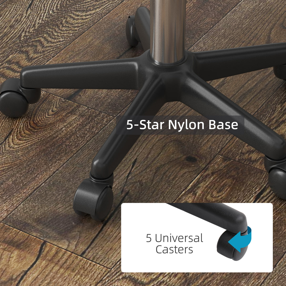 Black five-star nylon chair base with five swivel casters