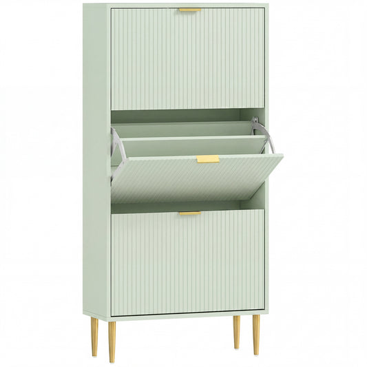 Photo of HOMCOM Elegant Three-Drawer Shoe Cabinet - Light Green in Green colour on a white background